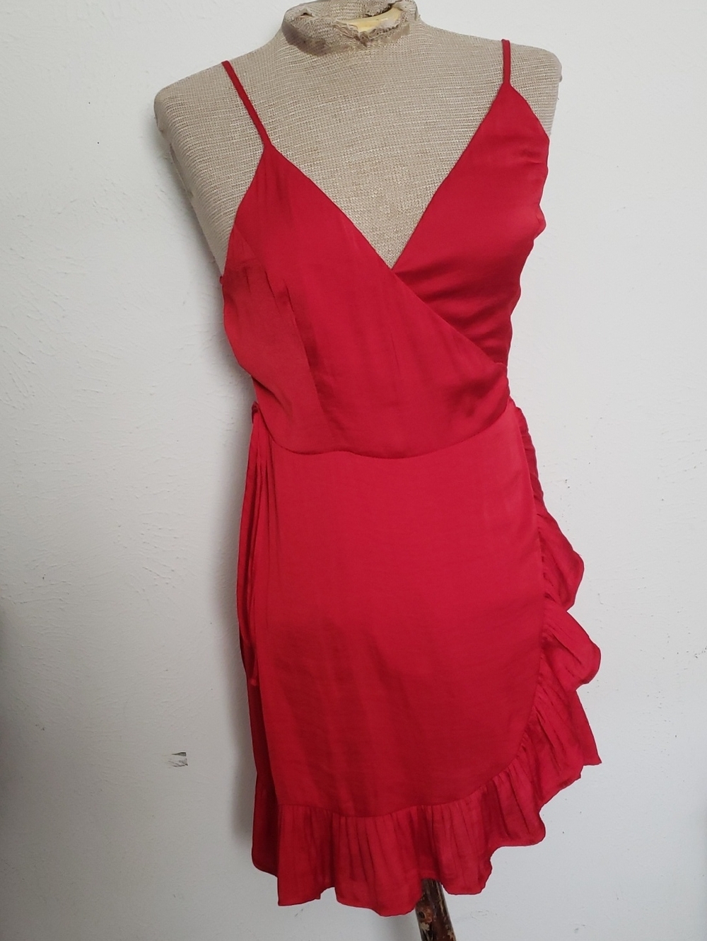 FREE PEOPLE "All My Love"CRIMSION RUFFLED WRAPPED SLIP DRESS SZ S